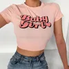 T-shirts pour femmes Sweet Casual Baby Girl Imprimer à manches courtes Patchwork Crop Top 2024 Summer Femmes Sexy Skinny Shirt Y2K 2000s Streetwear Tee