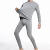 Men's Thermal Underwear 2Pcs Men Sets Mock Neck Solid Long Sleeve Top Pants Fleece Soft Comfortable Close-fitting Warm Clothing