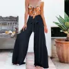 Capris Pantaloni a gamba larga da donna Pantaloni a pieghe Pantaloni da yoga a vita alta Pantaloni Hippie Pilates Pantaloni da rapa femminile Boho Beach Plus Size Palazzo