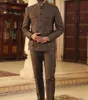 3 피스 남자 정장 턱시도 브라운 데님 숄 라소 펠 커스텀 크기 트림 트림 피트 공식적인 양복 싱글 가슴 코트 코트+조끼+바지