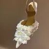 Zapatos de tacón de aguja con remaches de seda para mujer, zapatos de tacón alto con punta puntiaguda y encaje con cristales, zapatos de boda para fiesta de primavera y verano para novia