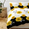 Ensemble jaune tournesol de conception de fleurs belles de conception décorative couverture de couette décorative 3 pièces avec 2 camarades d'oreiller rideaux transparents