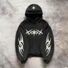 هوديز الرجال Y2K Retro Black Star Patchwork Hoodie Fashion فضفاضة كبيرة الحجم مطرز من النوع الثقيل المقنع القوط