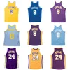 Vintage Mens Bryant Basketball Jersey Mamba 1996-97 2000-01 2008-09 White Yellow Purple Mesh Woods Classics Retro Jersey Men Women Youth S-xxl avec des étiquettes de logo