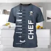 3DT shirt casual kitchen accident short sleeve men's summer breathable printed top T-shirt cake shop baking work clothes