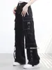 Jeans pour femmes Reddachic Boucle Ceinture Cargo Poches Baggy pour femmes Rétro Noir Taille haute Pantalon de travail à jambe large Lâche Casual Y2K Streetwear
