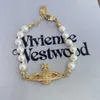 Дизайнер Вивьен Вествудс Ювелирные изделия Vivenne Westwoods Западная вдовствующая императрица Высокое издание Классический браслет с жемчугом Сатурна Женский браслет с жемчугом и бриллиантами Сатурна