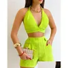 Dames Trainingspakken Tweedelige damessets Outifits 2023 Zomer Mode Halter Plunge Mouwloze Crop Top Casual Hoge Taille Zak Dro Dhu8W