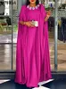 Plus storlek 5xl Vonda Women Party Summer Long Maxi Dress Fashion Satin Sundress Bohemian Round Neck 3/4 BAT SLEEVE Vestidos Robe 240228