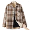 Women's Blouses Spring Autumn Winter Add Velvet Plaid Shirt Frosted Cotton Blouse Long Sleeved Casual Warm Jacket 2024