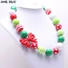 MHSSUN 2PCS Christmas Kid Kid y Naszyjnik Pretty Red Bow Girl Kids Bubblegum Bead Bejdia 240226