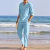 صيف 2PCSSESS MANS COTTON BLEND مجموعات طويلة الأكمام