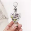 Flaska 1 st vintage parfymglasflaska blomman manuell målning orkidé mönster hjärtform 10 ml frostat matt rör tom påfyllbar gåva