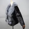 Fourrure 2023 offre spéciale hiver femmes véritable véritable manteau de fourrure de lapin naturel avec col de fourrure de renard filles mode veste de fourrure vêtements d'extérieur