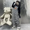 Frauen Hosen Straße Hip-hop Harajuku Mädchen Plaid Gedruckt Schwarz Und Weiß Hosenträger Arbeitskleidung Casual Overall