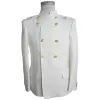 Suits Wedding Suit For Men White 2 Pieces Set Double Breasted Blazer With Gold Button Fashion Jacket Pants Wedding Groom's Outfit