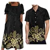 Vestidos Casuais Personalizado Aloha Camisa e Mumu Vestido Feminino Micronésia Bolso Maxi Polinésio Design Vermelho Casal Terno