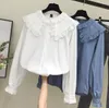 Witte Blouse Shirt Dames Herfst Lente Lange Mouw Ruffle Shirt Vrouwelijke Blouses Casual Pop Kraag Tops Plus Size Colthing 2103175950516