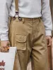 Overalls Men's Suspender Pants Loose Straight Multipockets Khaki Overalls Outdoor Casual Retro Cargo Pants for Male Boyfriend