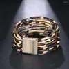 Charme Armbänder 2024 Modeschmuck Retro Multilayer Leopard Print Leder Armband Manschette Armband Magnet Schnalle Für Frauen