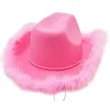 Baretten Roze Cowgirl Hoed Western Cowboy Caps Voor Vrouwen Meisje Tiara Vakantie Kostuum Partij Feather Edge Fedora