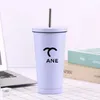 Designer Stainless Steel Mugs FOUR COLORS To Choose Multipurpose Letters Pattern European Style Water Cup with Straw 500ml