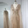 Sharon Said Luxuriöse Dubai-Abendkleider in Salbeigrün mit Umhang, Fuchsia, Kristall, Gold, elegantes Damen-Hochzeitskleid, formelles Partykleid SS399 240220