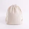 50pcs / lot Sacs en coton de couleur naturelle 8x10 9x12 13x18cm Sac cadeau à cordon Pochettes en mousseline Cadeaux de bonbons Sacs d'emballage de bijoux T20060294y