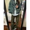 Jeans lavati alla moda con stampa leopardata Y2K Jeans dritti casual a vita alta stile coreano retrò da ragazza di strada 240227