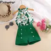 Kleidung Sets ProWow Sommer Mädchen Kleidung Outfit Ärmelloses Drucken Neckholder Top Und Taste Shorts Kinder Anzug Für 4-7Y