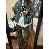 Jeans lavati alla moda con stampa leopardata Y2K Jeans dritti casual a vita alta stile coreano retrò da ragazza di strada 240227