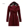 Смешанное осенне-зимнее женское шерстяное пальто с капюшоном, теплая флисовая куртка с поясом, двубортная офисная облегающая куртка размера XL