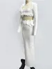 Vestidos de trabajo Ropa de actividad blanca para mujer Apliques de cuello cuadrado de manga larga Top corto y falda de cintura alta Conjuntos de dos piezas Traje de fiesta