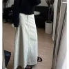 Kjol vintage blekt vit vanlig denim kjol maxi aline kvinnor råa hem långa jeans klänning avslappnade damer 2023 y2k kläder