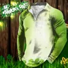 Homens Camisetas Diversão St. Day 3D Impressão Meio Zíper Manga Comprida Top Camisa Yoga Wear 8 Mens Tee Manga Algodão Verão Tops Homens