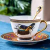 Fashion European Style Coffee Cup and Saucer Style Afternoon Tea Cup Ceramic High-End Gold Plating Steed Cup and Saucer