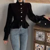 Camicette da donna Autunno Inverno Moda Colletto alla coreana Camicia monopetto vintage Abbigliamento Casual Camicetta coreana con volant a maniche lunghe