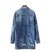 Chaquetas de mujer Chaquetas Denim Hole Boyfriend Style Manga larga Jean Spring Coat 240301