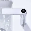 Robinets de lavabo de salle de bains Noir salle de bains LED robinet de lavabo numérique robinet eau puissance bassin mélangeur robinets en laiton Chrome affichage tempéré mélangeurs robinets d'évier Q240301