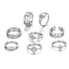 Cluster Ringen 8 stks/set Boheemse Retro Bloem Bladeren Holle Lotus Imitatie Parels Ring Set Vrouwen Huwelijksverjaardag Cadeau