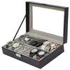 Fashion Black Leather 8 Grids Watch Box Ring Case Watch Organizer Smycken Display Collection Lagring Fall med glasomslag314T