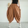 Kvinnor Pants Summer High midja Elastic Wide Leg Fashion Design Solid Pocket Lantern Plus Size Loose Versatile Capris