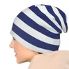 Bérets bleu marine et blanc ligne Bonnet chapeaux Vintage rayures tricot chapeau unisexe Y2K Cool élastique Bonnet hiver Kpop graphique casquettes