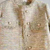 Pista pequena perfumada elegante colorido tweed jaqueta topos roupas femininas luxo de alta qualidade franja borda casaco feminino outwear 240226