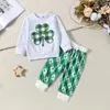 Clothing Sets Toddler Girls Irish Day Pants White Long Sleeve Sweatshirt Clover Checkerboard Print