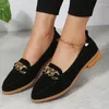 Scarpe eleganti da donna Primavera Stampa leopardata Punta a punta Catena decorata Mocassini da donna Stile britannico Tacco basso Derby casual da donna