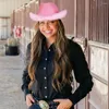 Baretten Roze Cowgirl Hoed Western Cowboy Caps Voor Vrouwen Meisje Tiara Vakantie Kostuum Partij Feather Edge Fedora