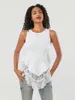 Women's T Shirts Women S Tank Tops Loose Fitting Round Neck Sleeveless Lace Flower Embroidery Ruffle Hem Streetwear