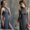 Kvinnor elegant svart ärmlöst bandage hög delade klänningar backless grimma bodycon lång klänning vit cheongsam qipao mini 240220