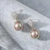 Dangle Earrings Bling Full Zircon Paved Water Drop With Pearl Bead Copper Stud Pretty Gift For Ie Women Girls Party Jewelry